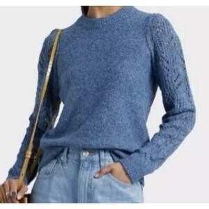 Veronica Beard Devi Pointelle Knit Alpaca Sweater Blue XL Minimalist Preppy